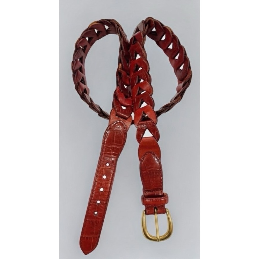 Brighton Braided Leather Belt Women Size 36 Brown Croc Embossed Boho Western - Picture 2 of 10